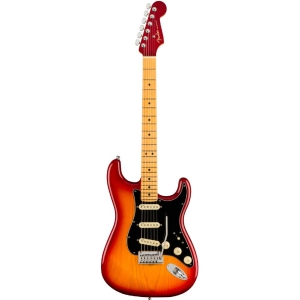 Fender American Ultra Luxe Stratocaster Maple Fingerboard SSS Electric Guitar with Molded Hardshell Case Plasma Red Burst 0118062773
