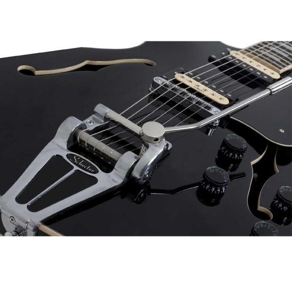 Schecter Corsair Blk 1552 Gloss Black Ebony Fretboard Semi Hollow Body Electric Guitar