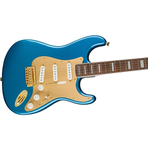 Fender Squier 40th Anniversary Stratocaster LPB Gold Edition Indian Laurel Fingerboard Electric Guitar with Gig Bag Lake Placid Blue 0379410502