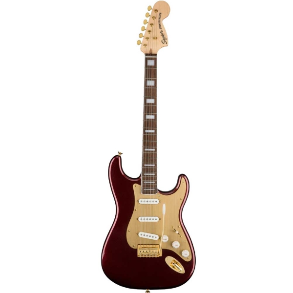 Fender Squier 40th Anniversary Stratocaster RRM Gold Edition Indian Laurel Fingerboard Electric Guitar with Gig Bag Ruby Red Metallic 0379410515