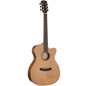 Cort FLOW-OC NS Natural Satin OM Cutaway Body Shape Solid Red Cedar Top with L.R. Baggs Anthem Electro Acoustic Guitar with Deluxe Soft-Side Case