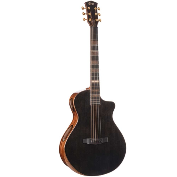 Cort Modern Black LE TBK Trans Black Gloss Grand Concert Body Solid European Spruce Top Electro Acoustic Guitar with Hardcase