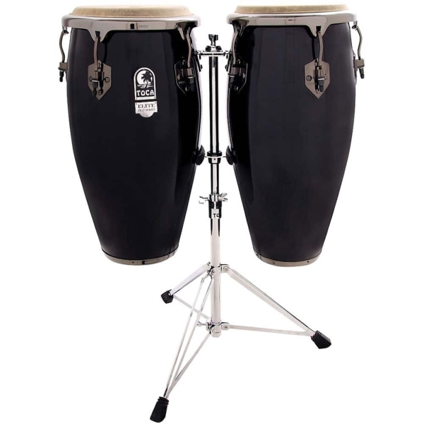 Toca 3100BKB Elite Pro Series Fiberglass Conga 11" & 11.75" Black Set with Double Stand