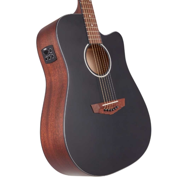 D`Angelico Premier Bowery CS Matte Black Cutaway Body Electro Acoustic Guitar with Gig Bag DAPCSD500MBLKCPEX