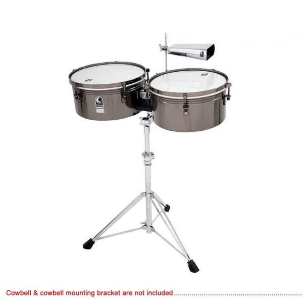 Toca T1415-BM Custom Deluxe Timbale Set 14"+15" with Stand Black Mirror Chrome