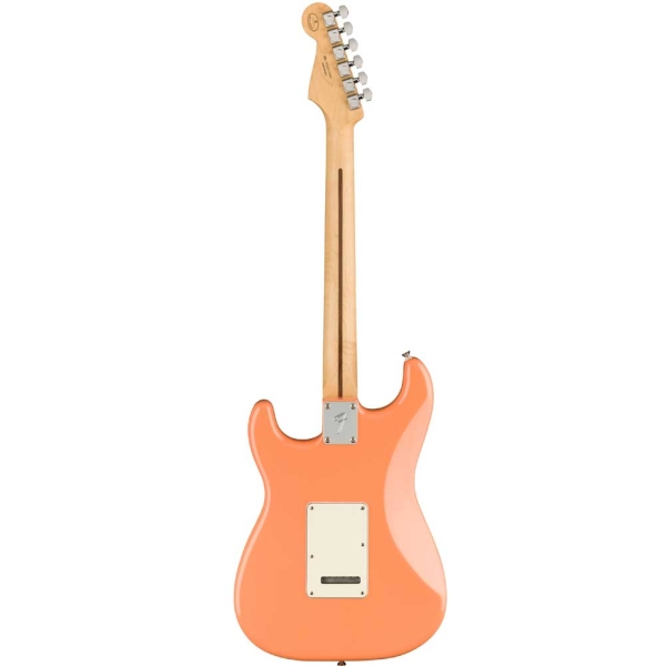 Fender Player Stratocaster Maple Fingerboard SSS Electric Guitar with Gig Bag Pacific Peach 0144502579,Alder body with gloss finish,Three Player Series single-coil Stratocaster pickups,“Modern C"-shaped neck profile,9.5"-radius fingerboard,2-point tremolo bridge with bent-steel saddles,22 Frets,The inspiring sound of a Stratocaster is one of the foundations of Fender. Featuring this classic sound—bell-like high end, punchy mids and robust low end, combined with crystal-clear articulation—the Player Stratocaster is packed with authentic Fender feel and style. It’s ready to serve your musical vision, it’s versatile enough to handle any style of music and it’s the perfect platform for creating your own sound.