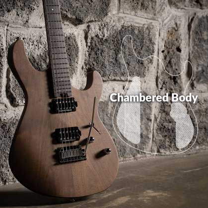 Chambered African Mahogany Body with 6㎜(1⁄4”) Walnut Top