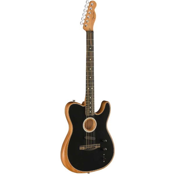 Fender American Acoustasonic Telecaster Electric Guitar with Deluxe Gig Bag Ebony Black 0972013206