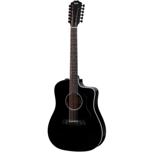 Taylor 250ce-BLK DLX Lutz Spruce Top 12 string Expression System 2 Electro Acoustic Guitar with Deluxe Hardshell Brown Case