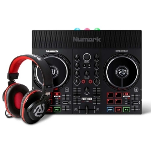 Numark Party Mix Live DJ Controller with Built-In Light Show Speakers Bundle With HF175 Professional Headphones PARTYMIXliveBundle