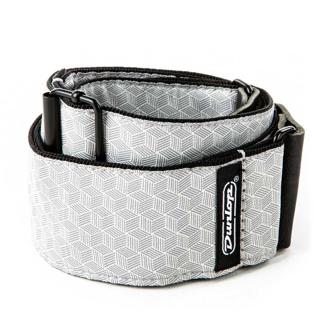 Jim Dunlop D6712 Jacquard Woven Cube Hatch Light Grey Designer Guitar Strap