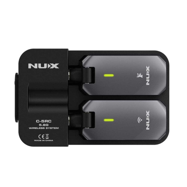 NUX C-5RC 5.8GHz UHF Wireless Guitar System and Low Interference Transmitter Receiver a connection for All Types of Guitar with Active or Passive Pickup Auto Match Mute Function and Charging Case included