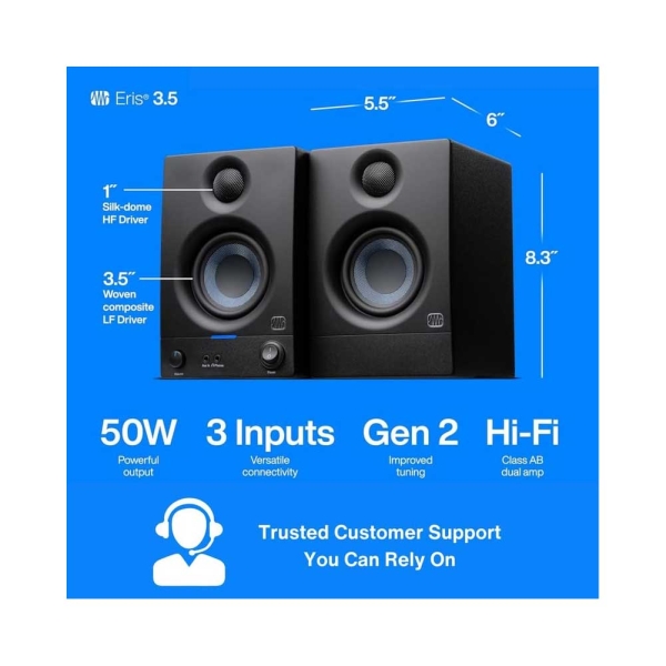 PreSonus Eris 3.5 2nd Gen 3.5 inch 50W Active Powered Studio Monitors Pair White Pair