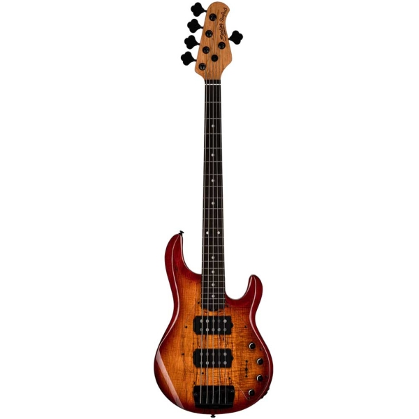 Sterling RAY35HH Blood Orange Burst Spalted Maple Top Stingray Ray5 by Music Man Bass Guitar 5 Strings
