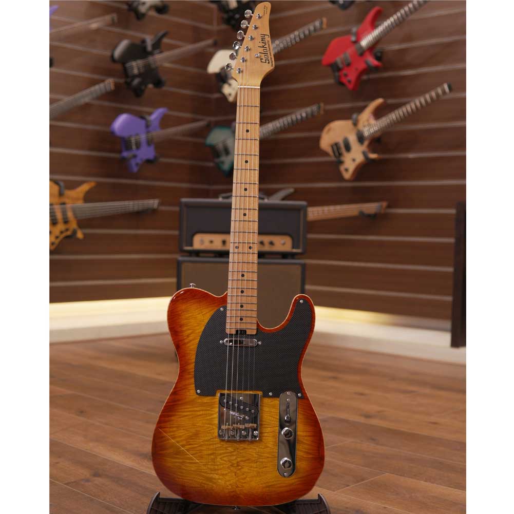 Soloking MT-1 FM Artisan with Solid 5A Flame Top in Honeyburst with Gig Bag