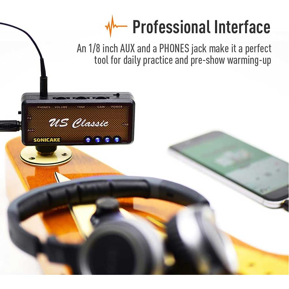 SONICAKE QAP-2 US Classic Guitar Headphone Amp Mini Guitar Headphone Amplifier Rechargeable Plug-in Pocket Bedroom Overdrive Reverb Effects