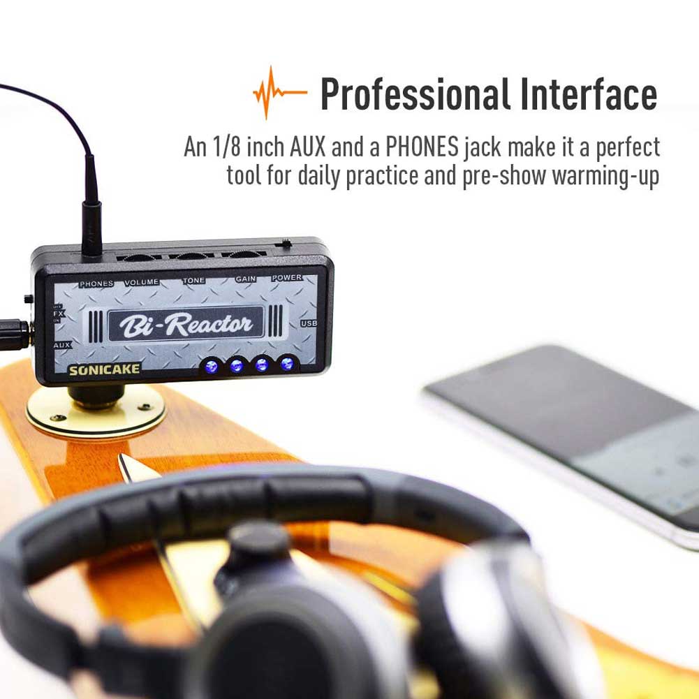 SONICAKE QAP-5 US Classic BI Read Guitar Headphone Amp Plug-in USB Chargable Portable Pocket Guitar Headphone Amplifier US Style High Gain Tone with Delay Carry-On Bedroom Effects