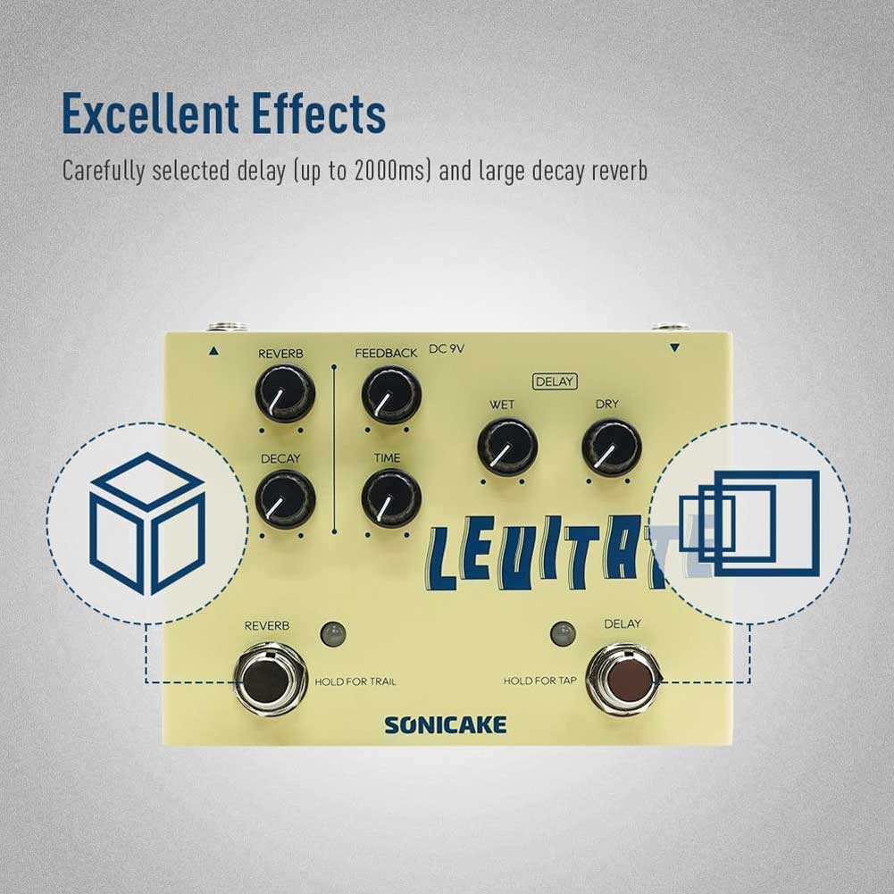 SONICAKE QDS-02 Levitate Digital Delay and Reverb Guitar Pedal 2 in 1 Guitar Effects Pedal