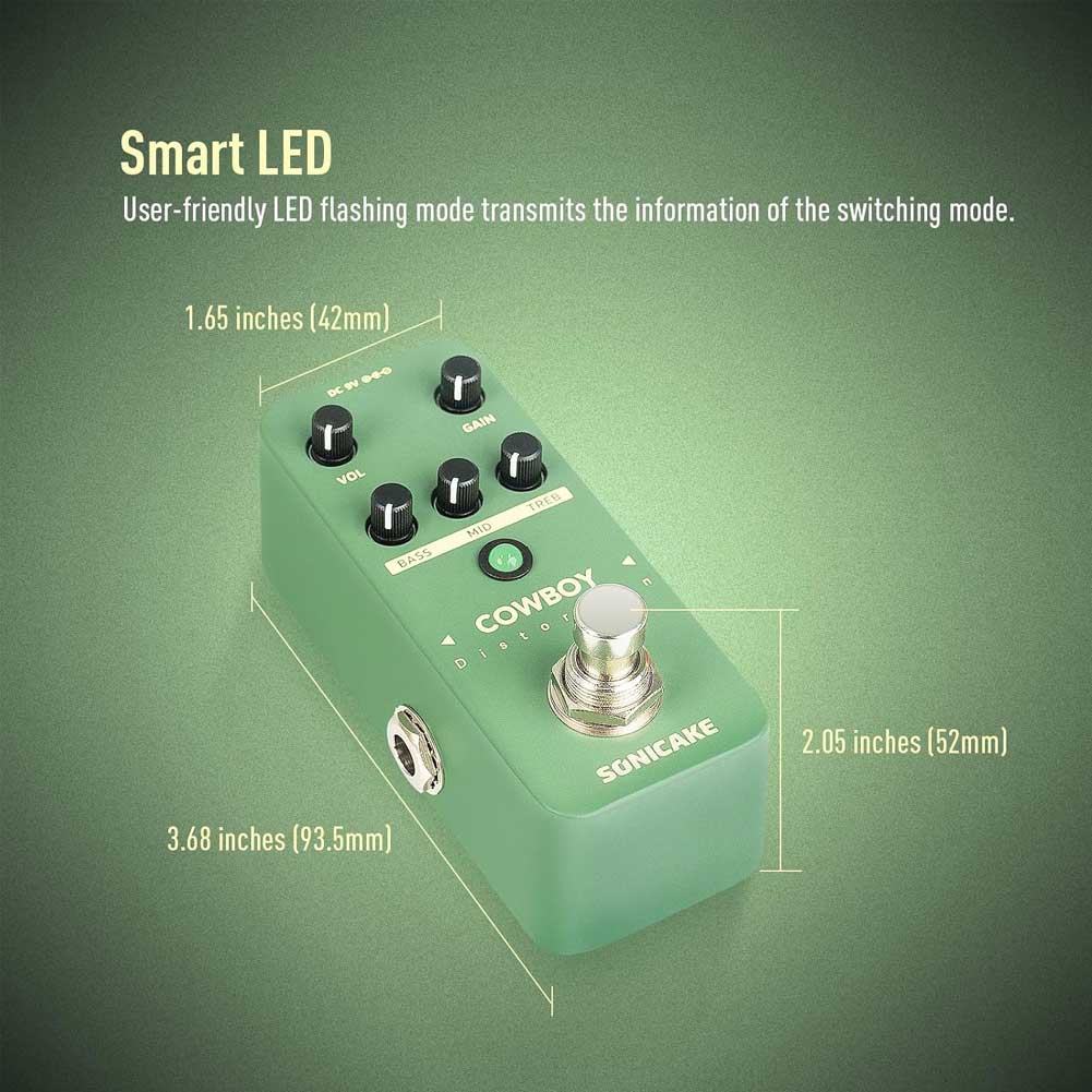 SONICAKE QSS-25 Cowboy Distortion Guitar Pedal, Mini High Gain Distortion Pedal for Electric Guitar and Bass, 2 Modes, Heavy Duty Metal Footswitch, True Bypass SONICAKE QSS-25 Cowboy Distortion Guitar Pedal, Mini High Gain Distortion Pedal for Electric Guitar and Bass, 2 Modes, Heavy Duty Metal Footswitch, True Bypass