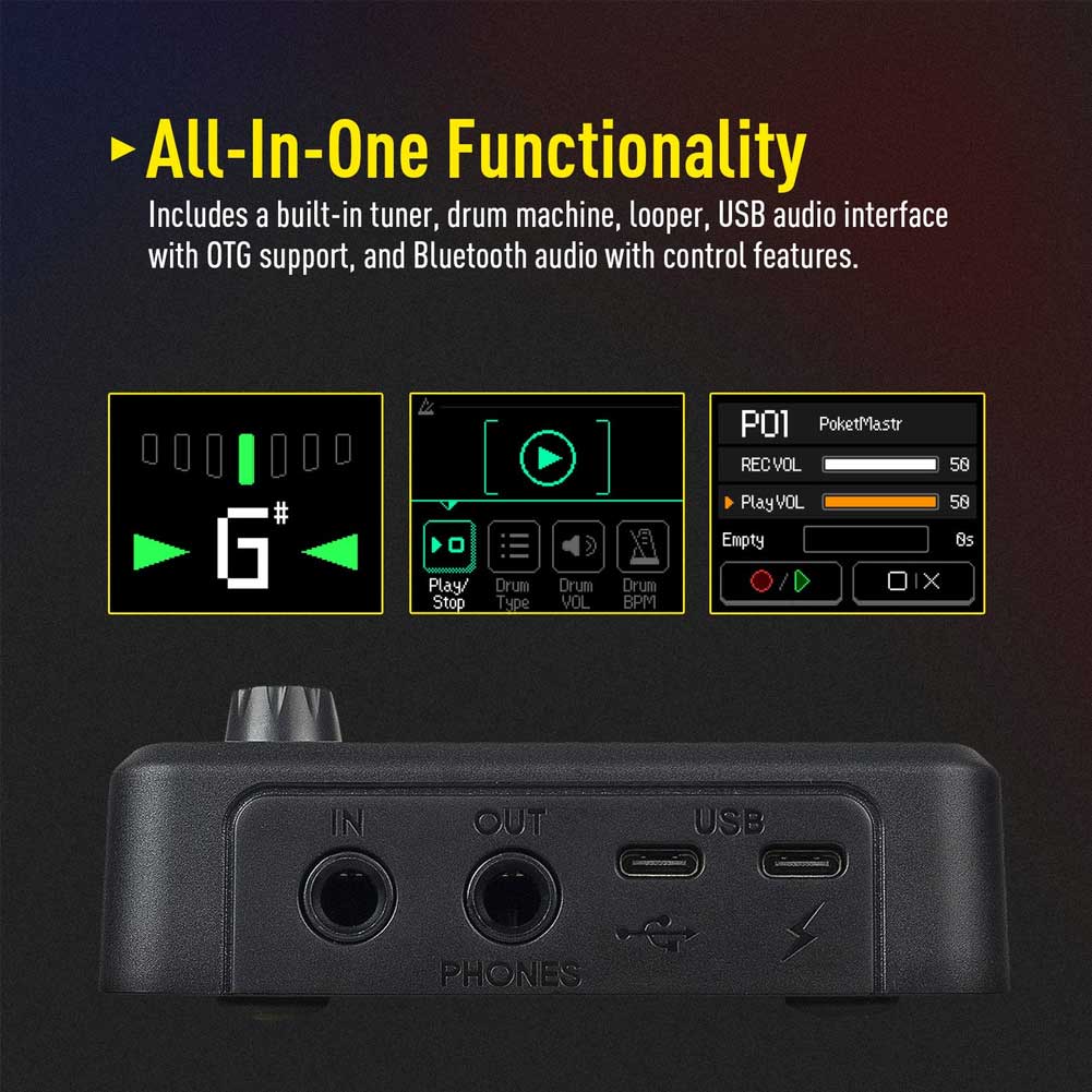 SONICAKE QME-10 BK Pocket Master Compact Guitar Multi Effects Processor with Built-in lithium battery