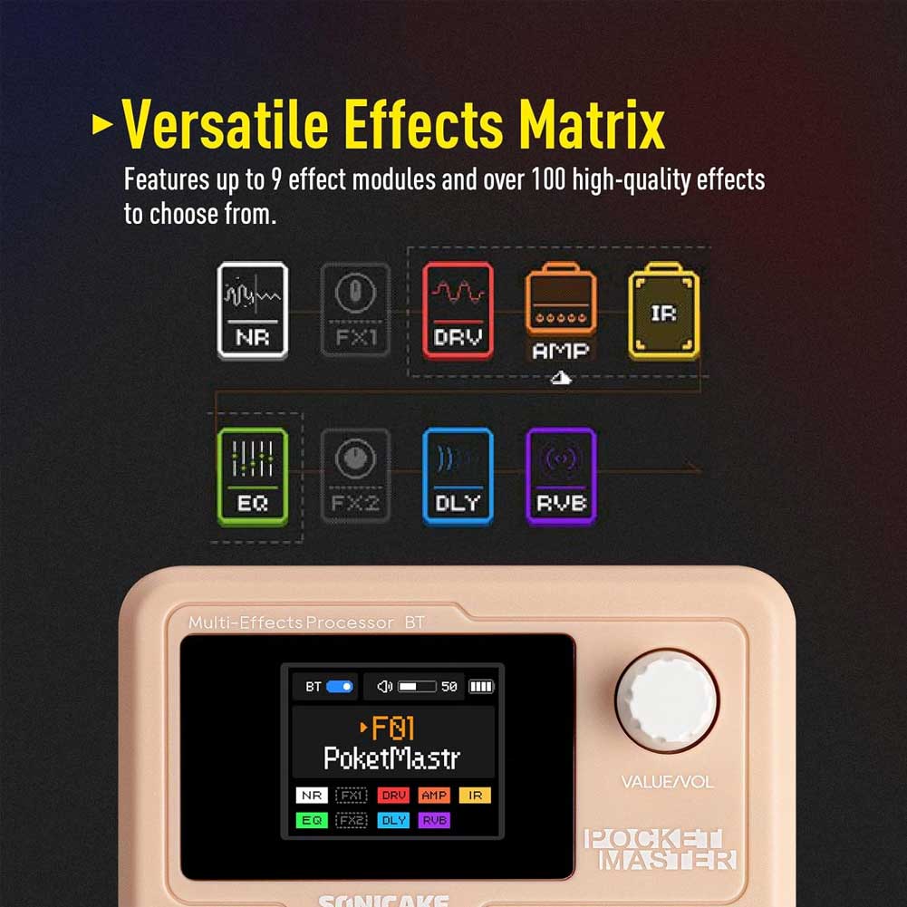 SONICAKE QME-10 PK Pocket Master Compact Guitar Multi Effects Processor with Built-in lithium battery