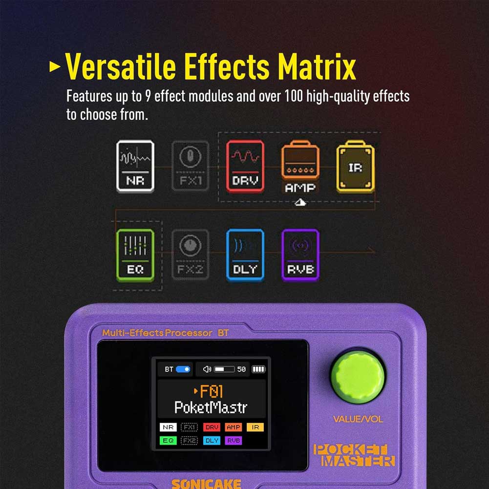 SONICAKE QME-10 PP Pocket Master Compact Guitar Multi Effects Processor with Built-in lithium battery