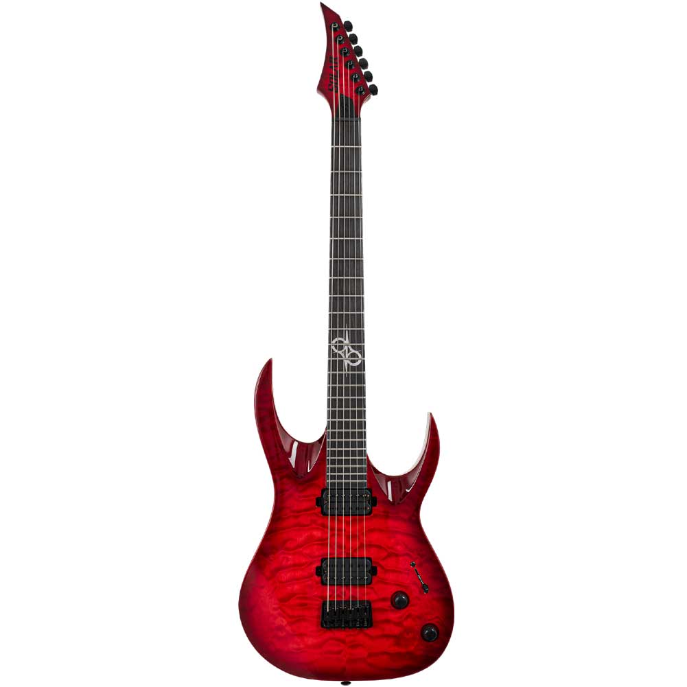 Solar A2.6QBRB-27 S series A Type Quilt Blood Red Burst Baritone Electric Guitar 6 String with Gig Bag