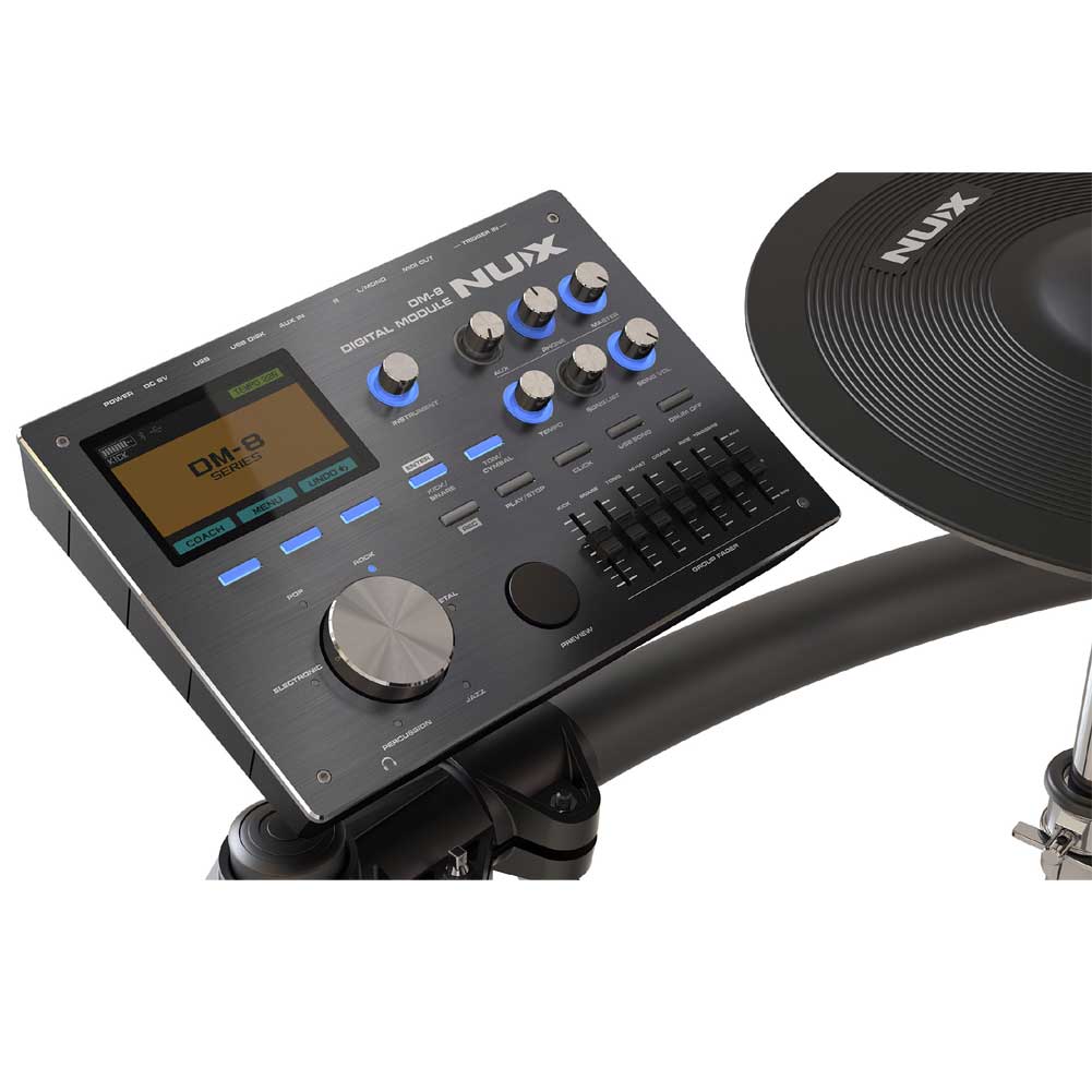 NUX DM-8 Digital Remo Mesh Heads 9 pcs Drum Kit Authentic Acoustic-like Feel Realistic Expressive Playing Robust Rack System