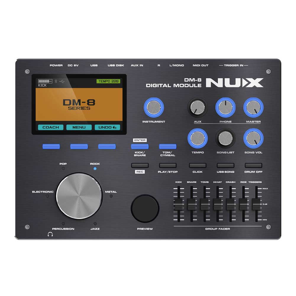 NUX DM-8 Digital Remo Mesh Heads 9 pcs Drum Kit Authentic Acoustic-like Feel Realistic Expressive Playing Robust Rack System