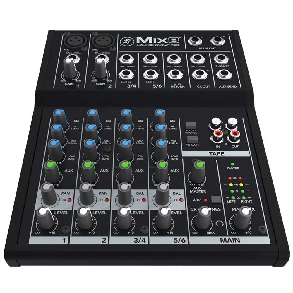 Mackie Mix8 8-channel Mixer with 2 Mic Preamps 2 Stereo Channels and EQ