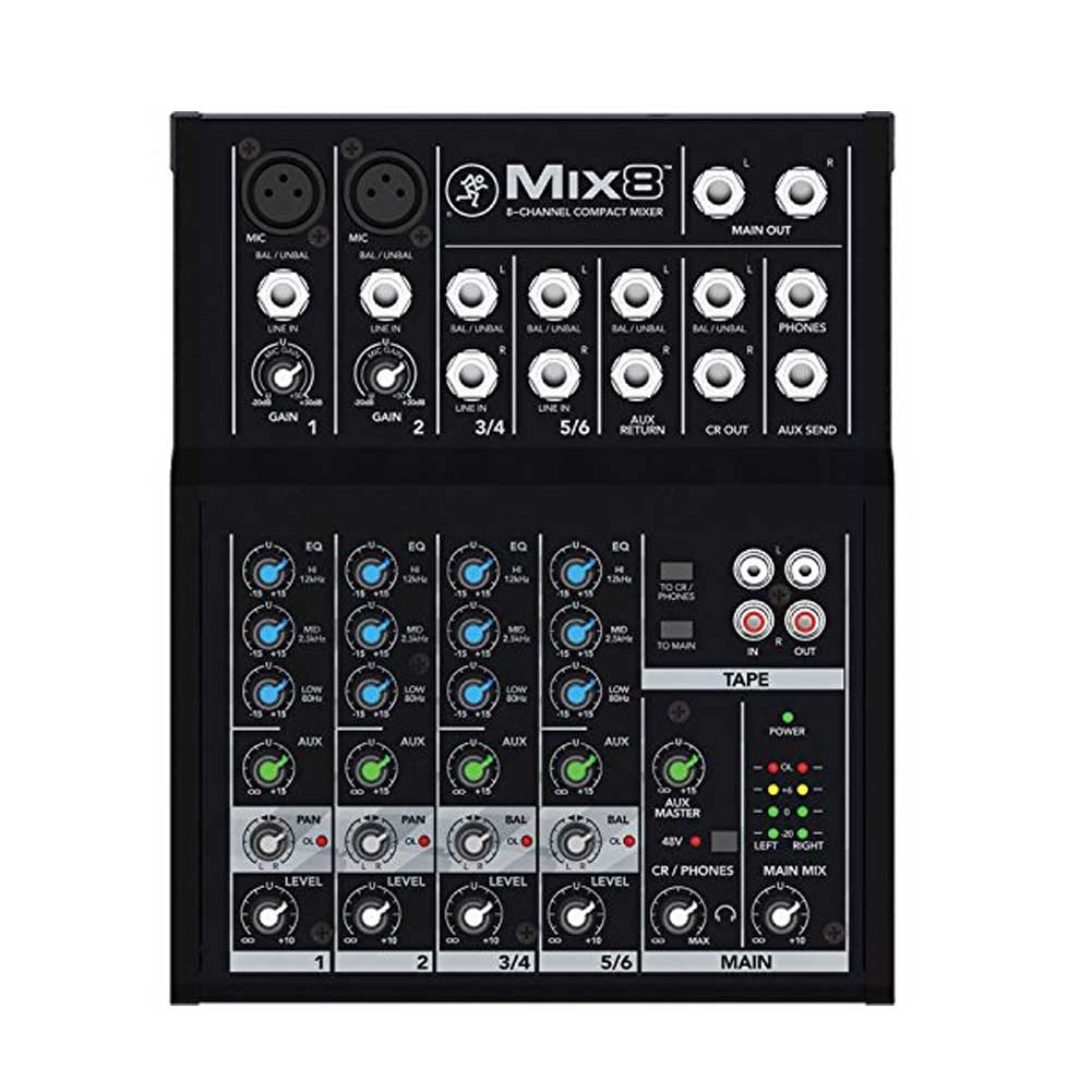 Mackie Mix8 8-channel Mixer with 2 Mic Preamps 2 Stereo Channels and EQ