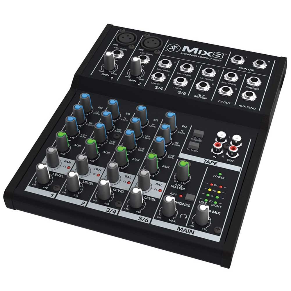 Mackie Mix8 8-channel Mixer with 2 Mic Preamps 2 Stereo Channels and EQ