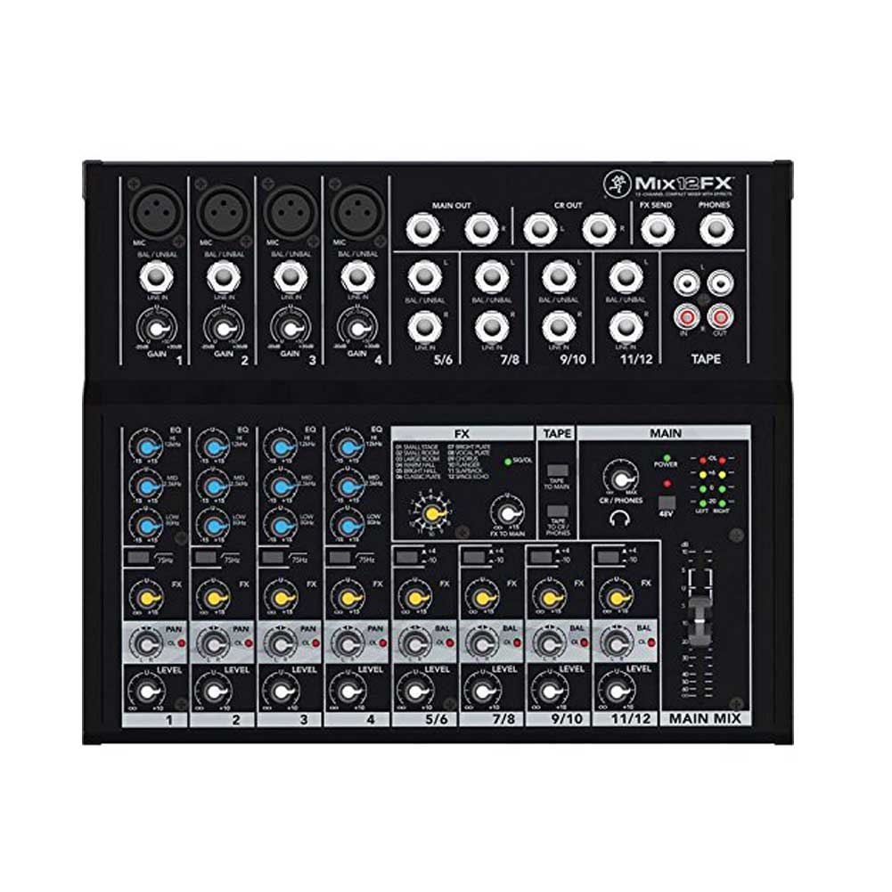 Mackie Mix12FX 12-channel Mixer with 4 Mic Preamps 4 Stereo Channels EQ and Digital FX Mackie Mix12FX 12-channel Mixer with 4 Mic Preamps 4 Stereo Channels EQ and Digital FX