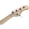 Sadowsky MetroLine 21-Fret Hybrid P/J Bass Swamp Ash Body SML21HP5 49 Series High Polish Maple Fingerboard 5-String bass Neck Close-up of a Sadowsky bass guitar headstock with tuning pegs and five strings on a natural wood neck, brand visible.