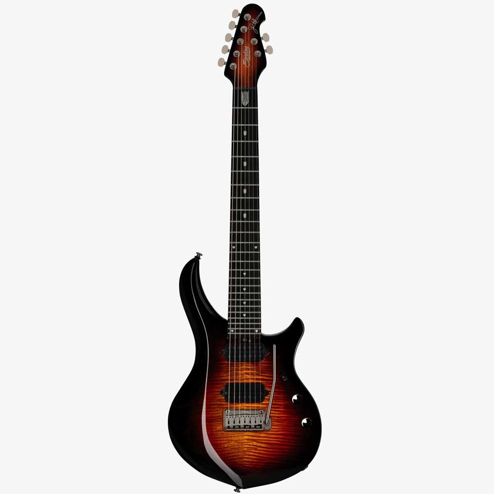Sterling MAJ270XFM TGE E1 WB by Music Man John Petrucci Dimarzio Pickup Flame Maple Veneer Top 7 String Electric Guitar with Gig Bag Sterling MAJ270XFM TGE E1 WB by Music Man John Petrucci Dimarzio Pickup Flame Maple Veneer Top 7 String Electric Guitar with Gig Bag