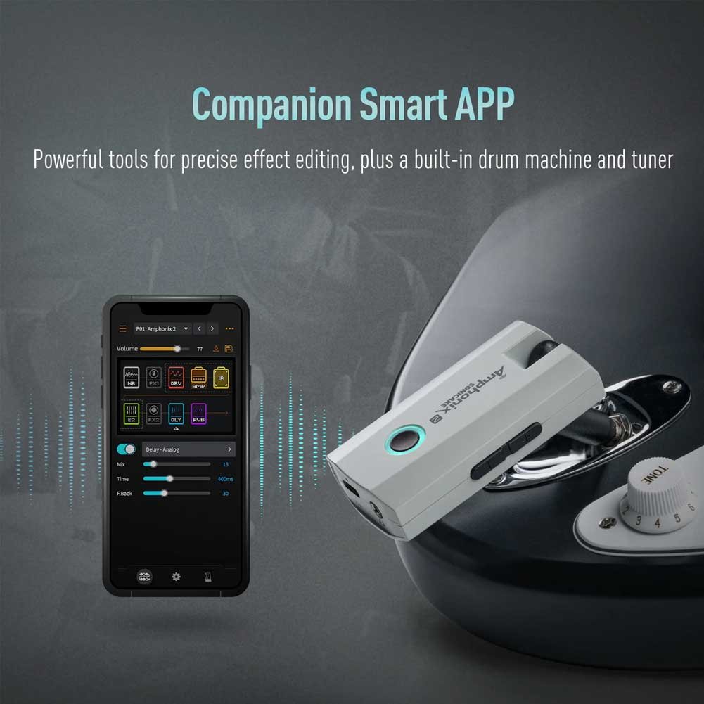 SONICAKE QAP-50 Amphonix 2 Guitar Headphone Amp 50 Factory Presets 9 Effect Modules App Control USB Audio Recording Rechargeable Portable Electric Guitar Amplifier for Home Practice & Performance SONICAKE QAP-50 Amphonix 2 Guitar Headphone Amp 50 Factory Presets 9 Effect Modules App Control USB Audio Recording Rechargeable Portable Electric Guitar Amplifier for Home Practice & Performance