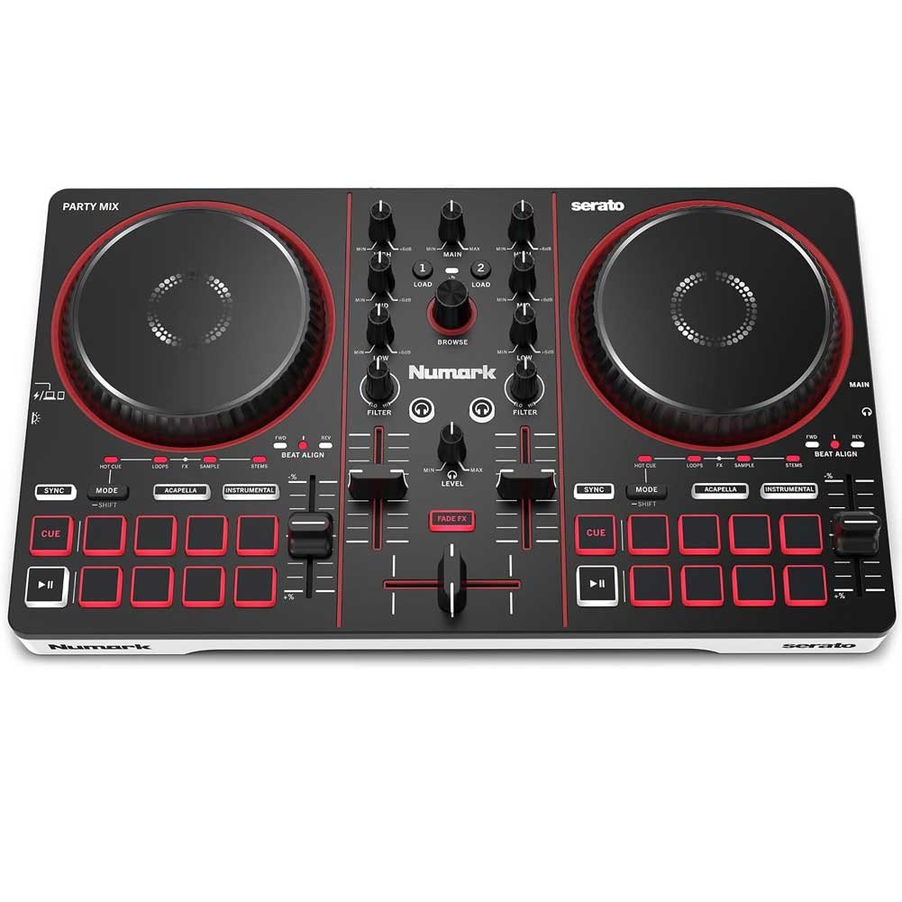 Numark Party Mix III Bluetooth DJ Controller with Built-in Lights | Beat Assist, Smart Fader, 16 Pads, 2 Deck DJ Mixer, Stems Control, USB-C, Serato DJ Lite and Algoriddim djay Included Numark Party Mix III Bluetooth DJ Controller with Built-in Lights | Beat Assist, Smart Fader, 16 Pads, 2 Deck DJ Mixer, Stems Control, USB-C, Serato DJ Lite and Algoriddim djay Included