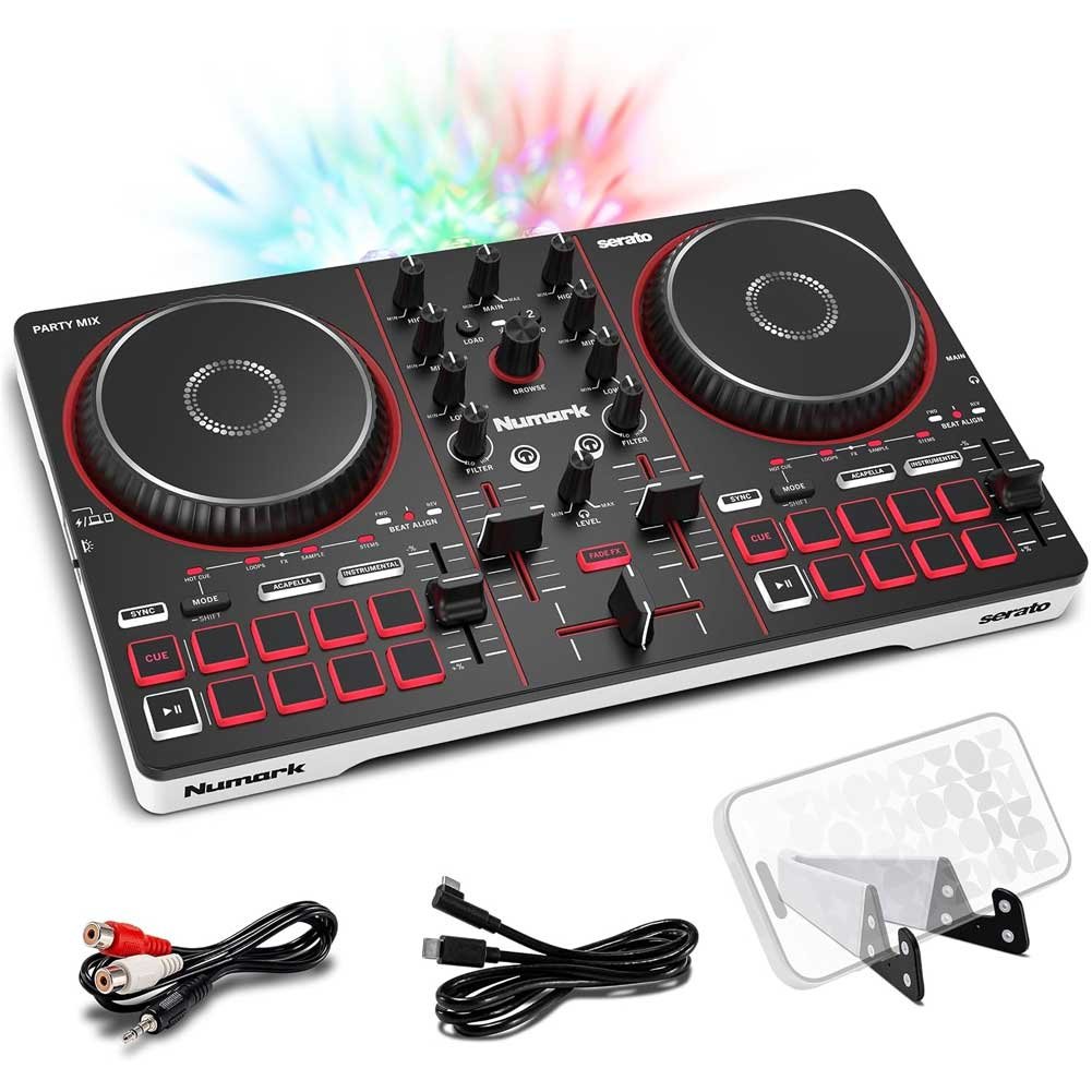 Numark Party Mix III Bluetooth DJ Controller with Built-in Lights | Beat Assist, Smart Fader, 16 Pads, 2 Deck DJ Mixer, Stems Control, USB-C, Serato DJ Lite and Algoriddim djay Included Numark Party Mix III Bluetooth DJ Controller with Built-in Lights | Beat Assist, Smart Fader, 16 Pads, 2 Deck DJ Mixer, Stems Control, USB-C, Serato DJ Lite and Algoriddim djay Included
