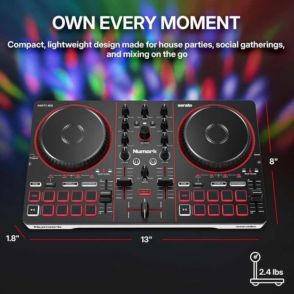 Numark Party Mix III Bluetooth DJ Controller with Built-in Lights | Beat Assist, Smart Fader, 16 Pads, 2 Deck DJ Mixer, Stems Control, USB-C, Serato DJ Lite and Algoriddim djay Included Numark Party Mix III Bluetooth DJ Controller with Built-in Lights | Beat Assist, Smart Fader, 16 Pads, 2 Deck DJ Mixer, Stems Control, USB-C, Serato DJ Lite and Algoriddim djay Included
