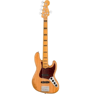 Fender American Ultra Jazz Bass Maple Fingerboard 5 String Bass Guitar with Elite Molded Hardshell Case Aged Natural 0199032734
