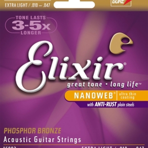 Elixir Nanoweb Extra Light Phosphor Bronze Acoustic Guitar 10-47 Strings ELX 16002
