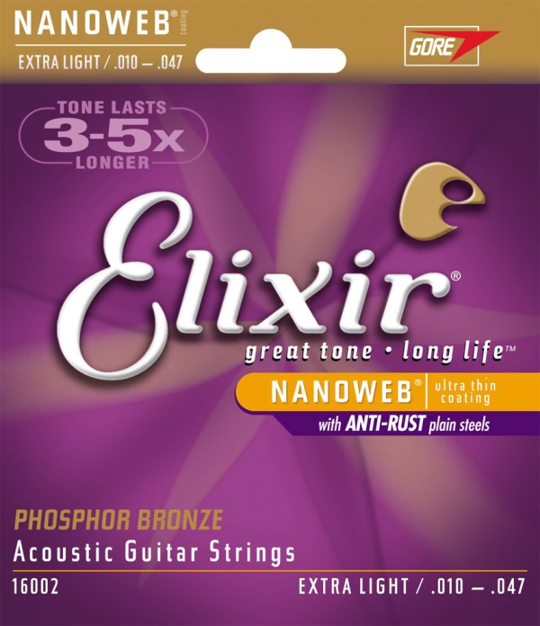Elixir Nanoweb Extra Light Phosphor Bronze Acoustic Guitar 10-47 Strings ELX 16002