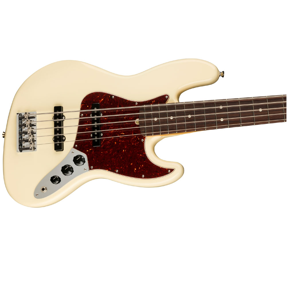 Fender American Professional II Jazz Bass V Rosewood Fingerboard SS Bass Guitar 5 String with Elite Molded Case Olympic White 0193990705