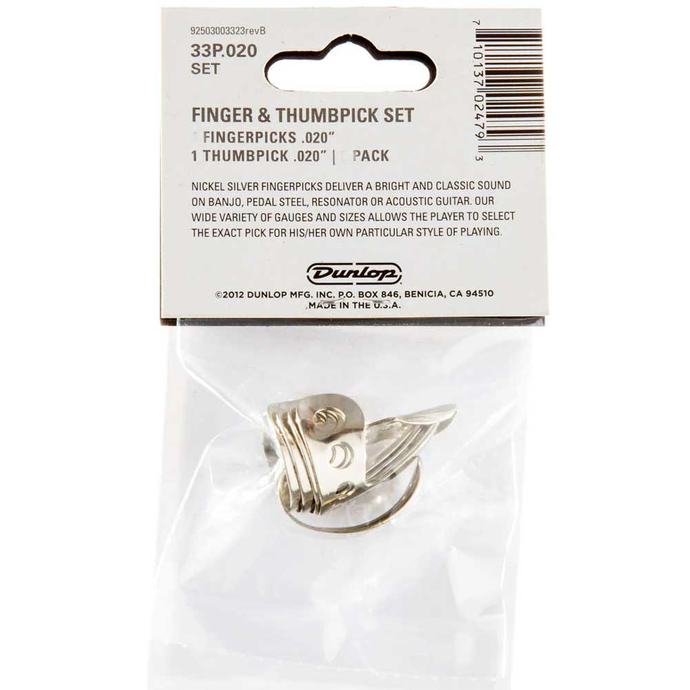Dunlop Nickel Silver Finger & Thumbpicks 33R.020 20 Pcs Player's Pack picks