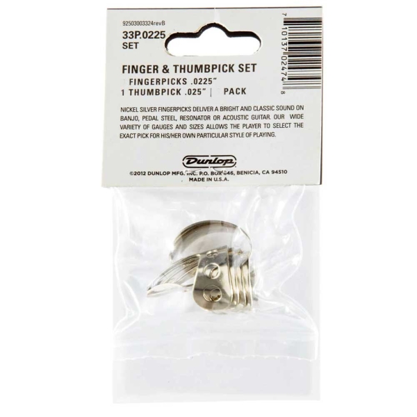 Dunlop Nickel Silver Finger & Thumbpicks 33R.0225 20 Pcs Player's Pack picks