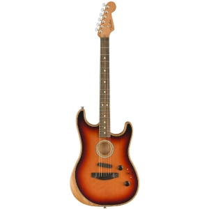 Fender American Acoustasonic Stratocaster Electric Guitar with Deluxe Gig Bag Ebony 3-Color Sunburst 972023200