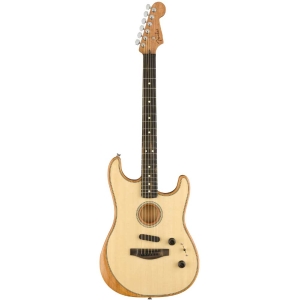 Fender American Acoustasonic Stratocaster Electric Guitar with Deluxe Gig Bag Ebony Natural 972023221